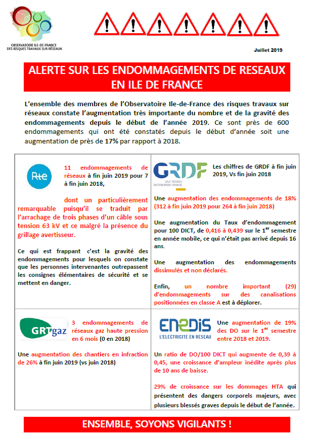 Alerte sur les endommagements de réseaux en Ile-de-France